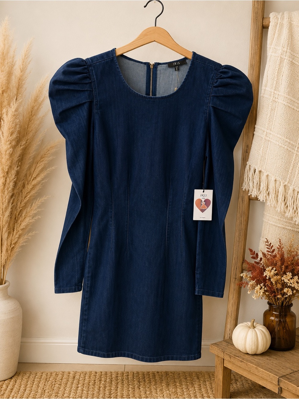 NWT IRIS Denim Puff Sleeve Mini Dress – Size Small